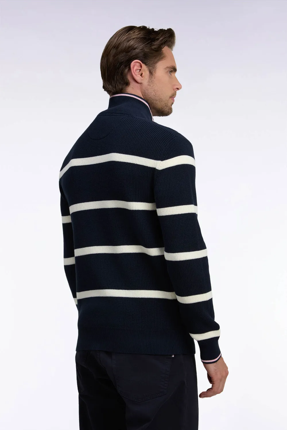 Eden Park pull camionneur rayé marine écru coton