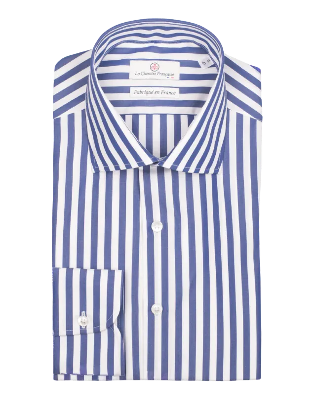 La Chemise Française Rayure Bâton Bleue 7mm chemise homme col italien