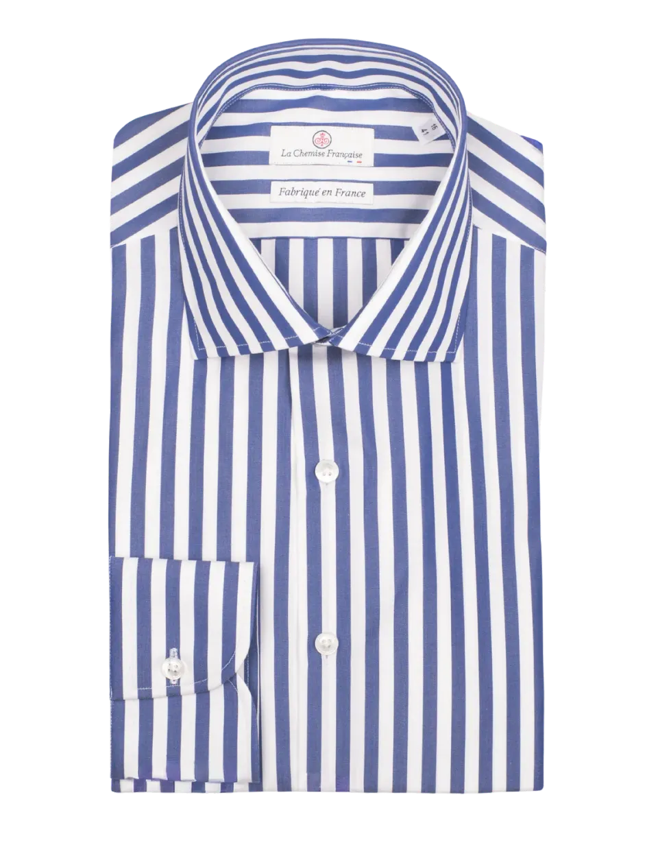 La Chemise Française Rayure Bâton Bleue 7mm chemise homme col italien