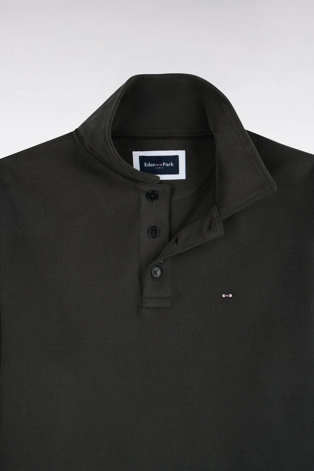 Eden Park sweat col polo kaki sweat droit molleton coton