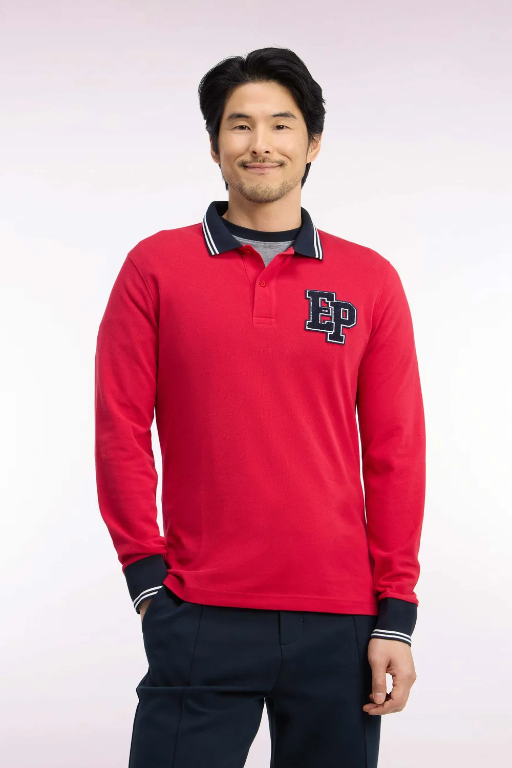 Eden Park College polo manches longues rouge piqué coton