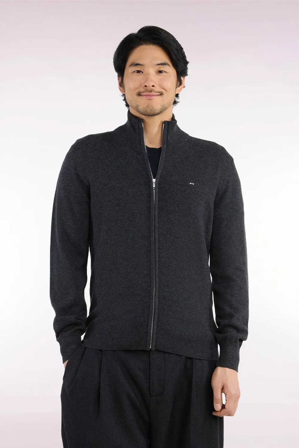 Eden Park H26MAICA0001 cardigan zippé gris laine coton