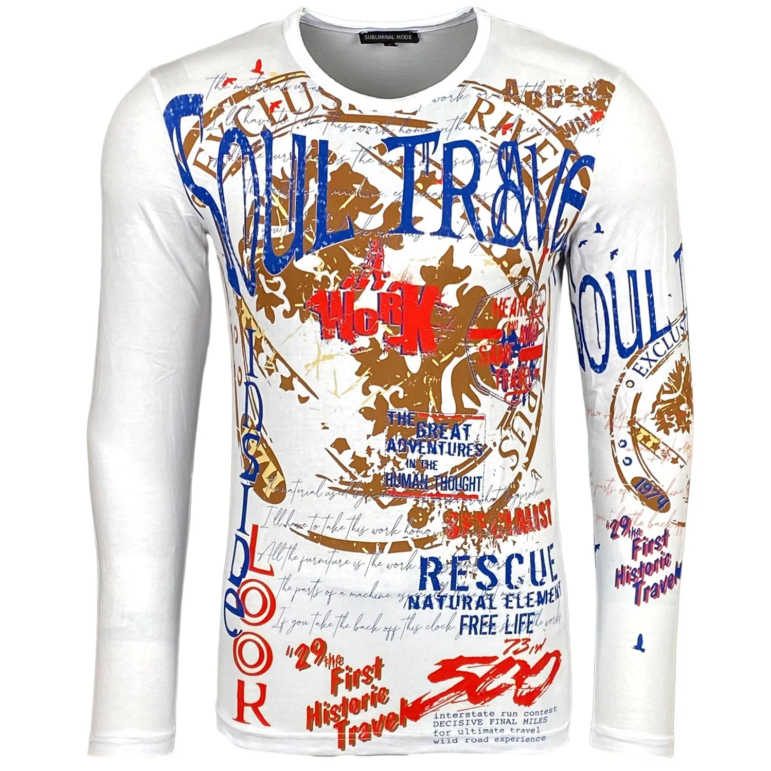 Subliminal Mode BX704 t-shirt homme manches longues blanc délavé