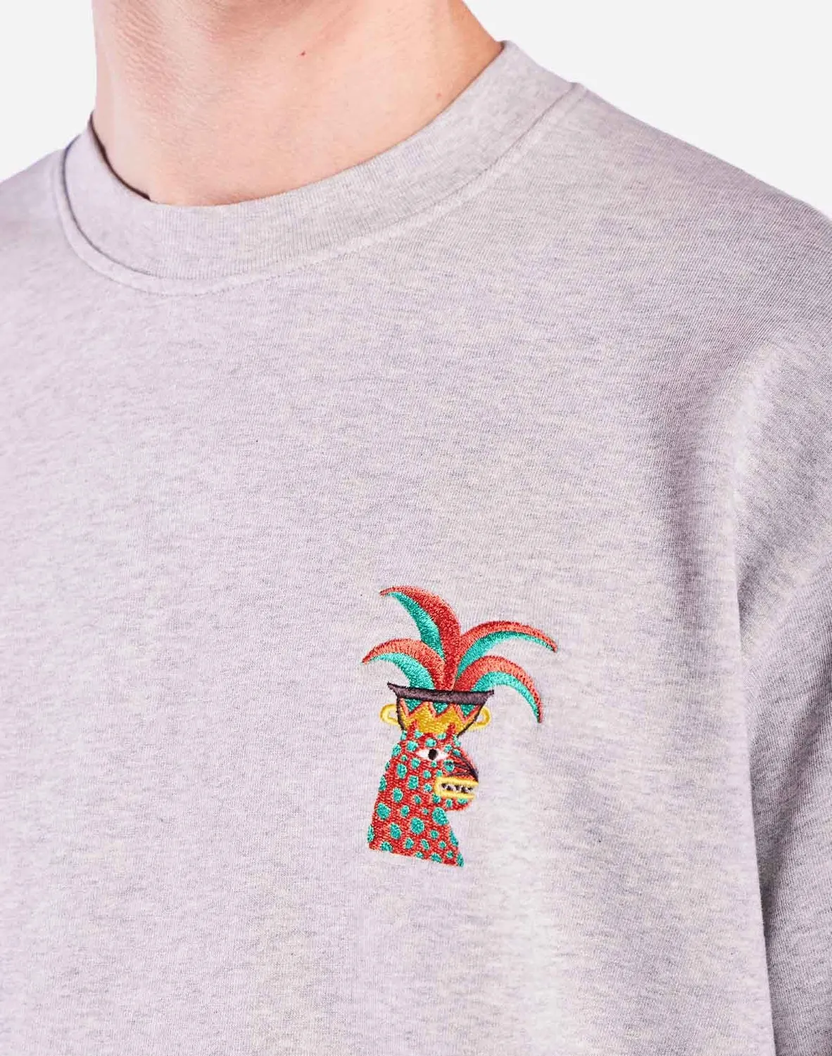 Olow Yaguar sweat gris chiné coton bio brodé