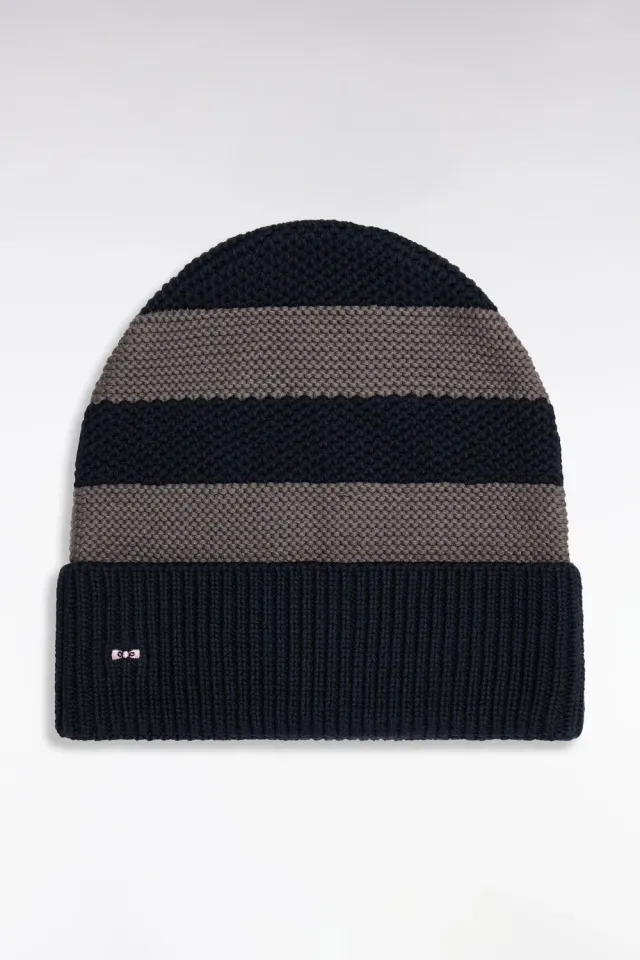 Eden Park Tricolore bonnet coton gris marine TU rayé