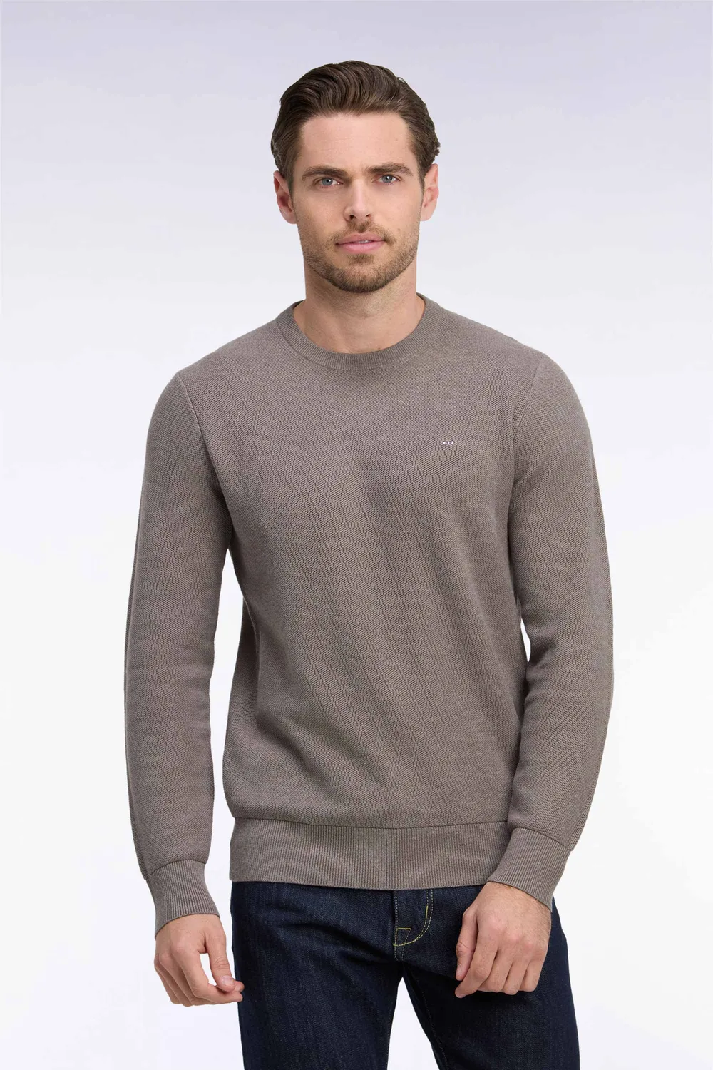 Eden Park pull coton gris col rond maille nid d'abeille