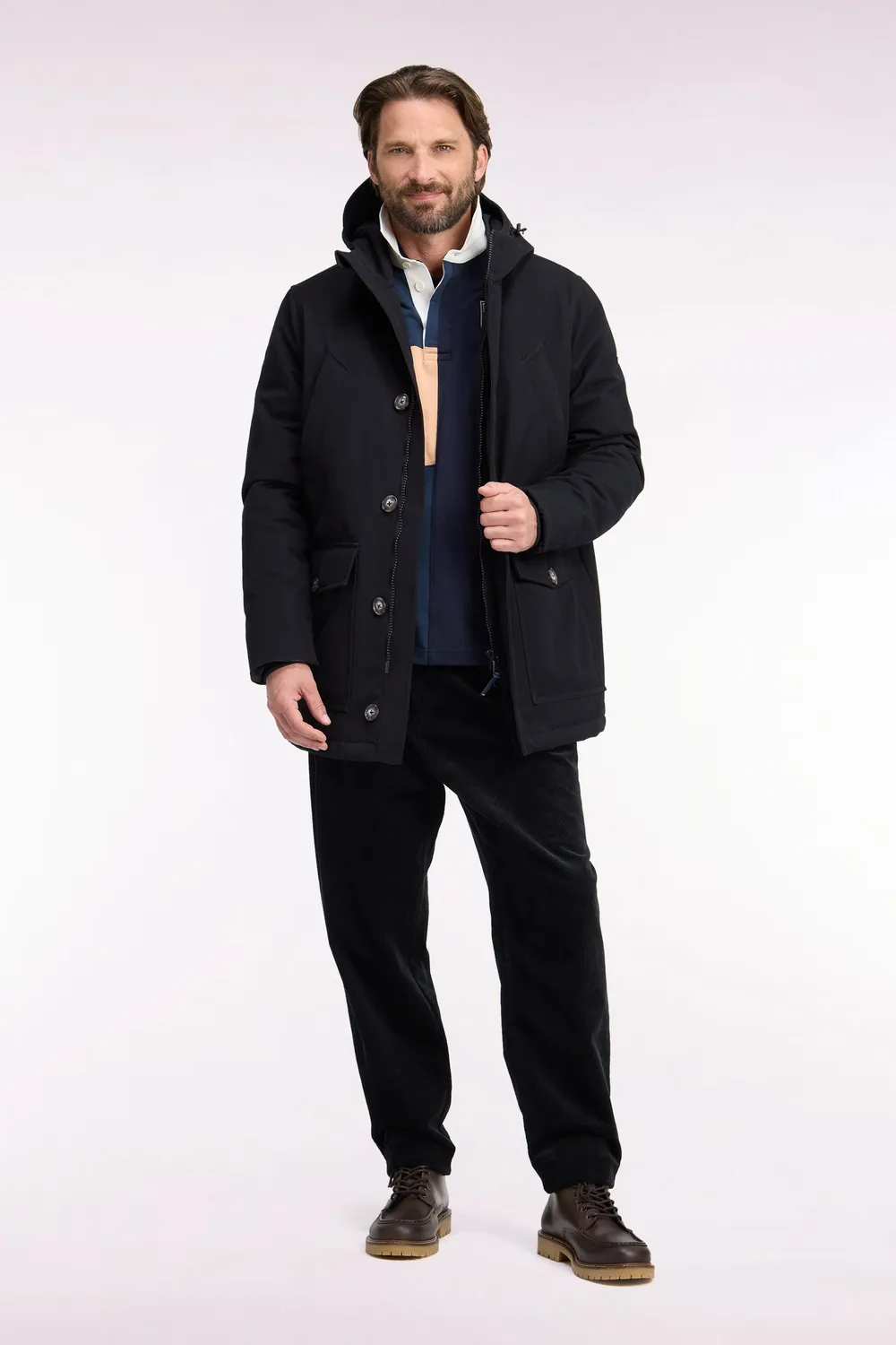 Eden Park parka boutonnée noire nylon capuche