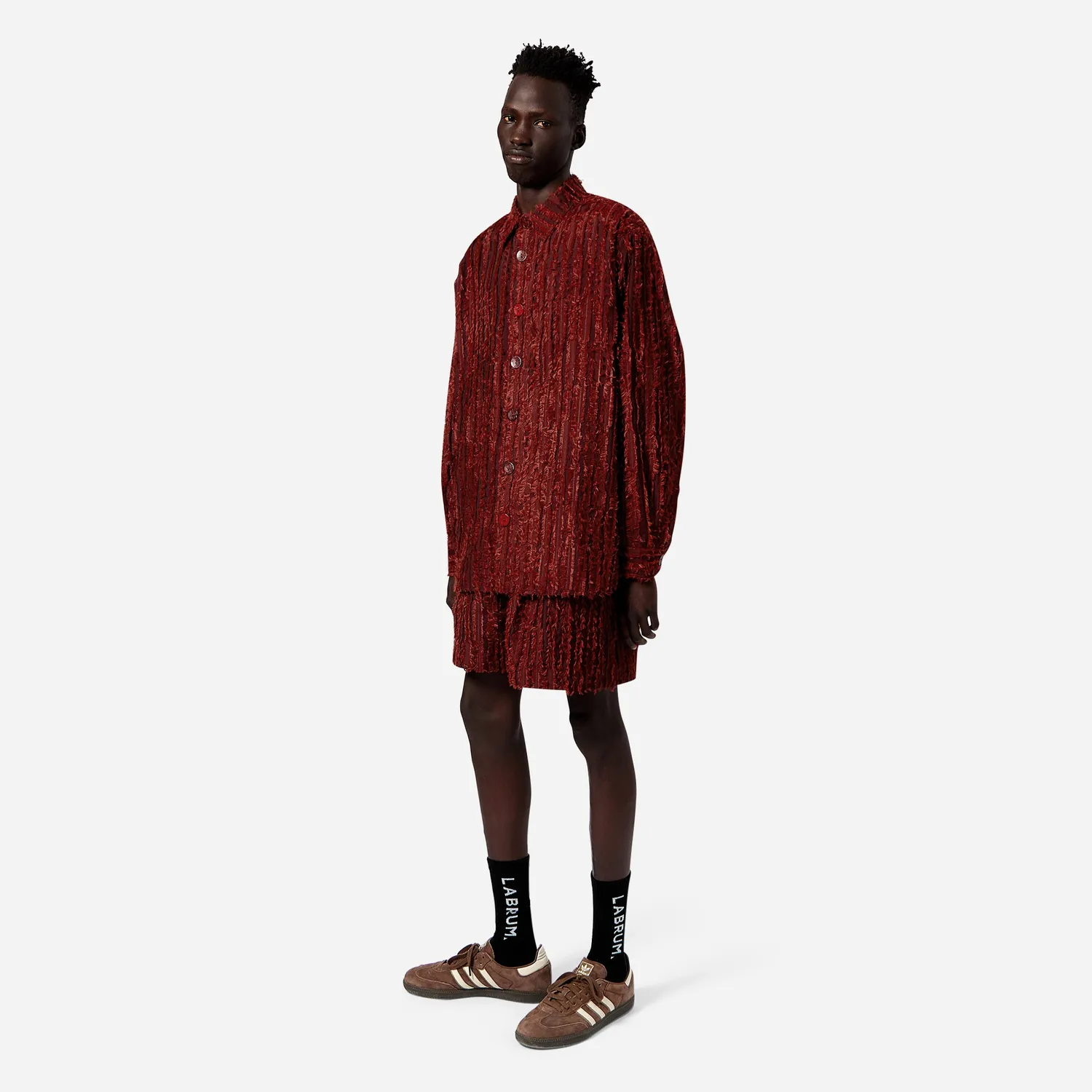 Labrum chemise homme bordeaux rayures effilochées