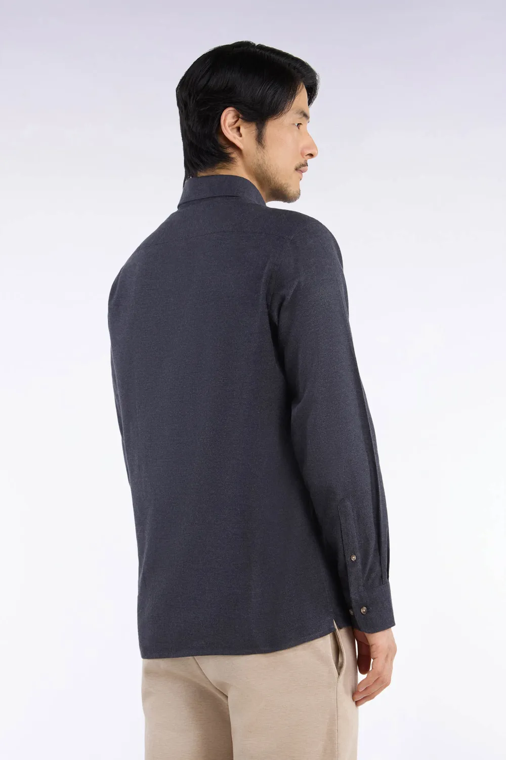 Eden Park Chemise coton gris foncé coupe droite col boutonné