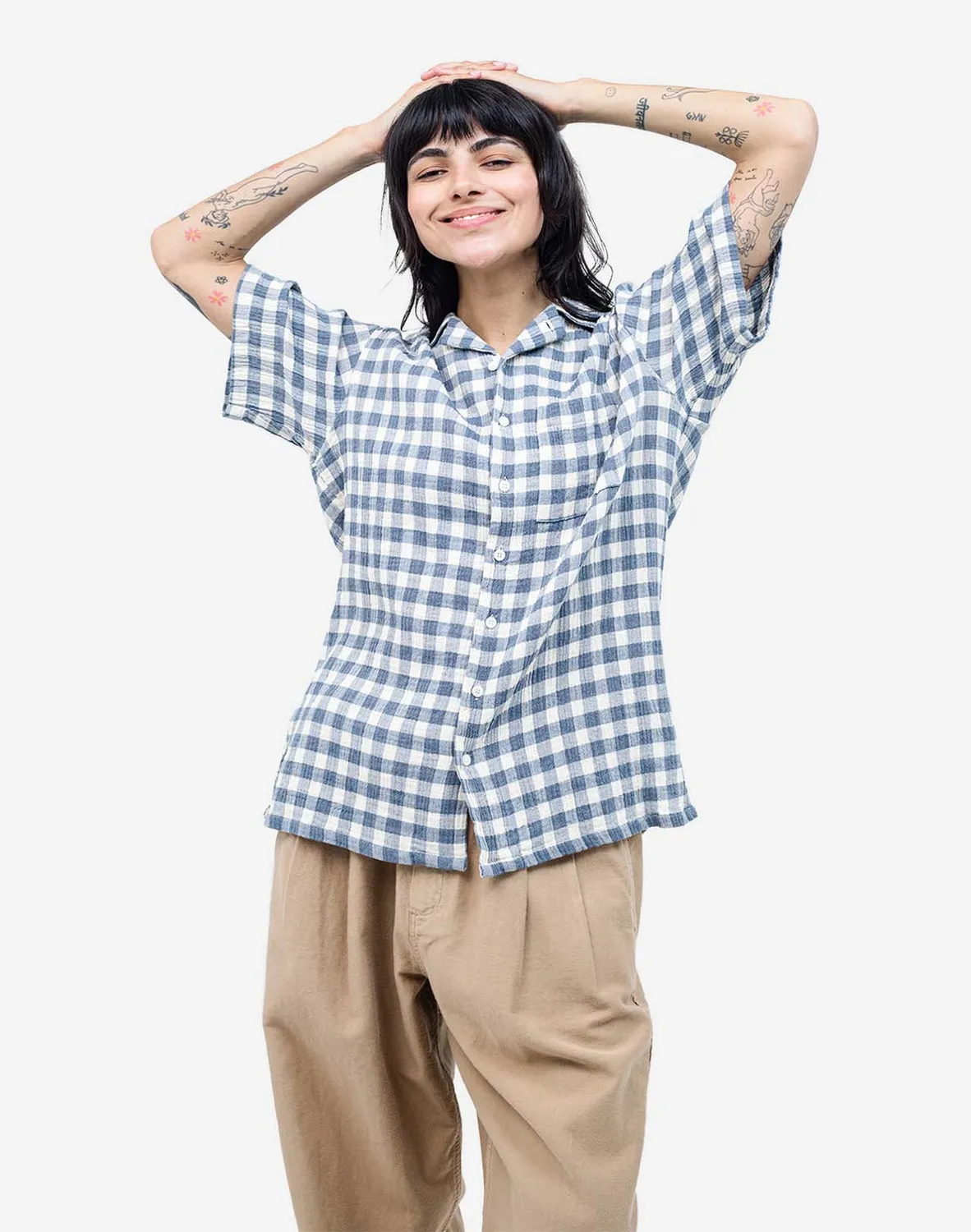 OLOW Aloha Piknik chemisette bleu gris gaze coton