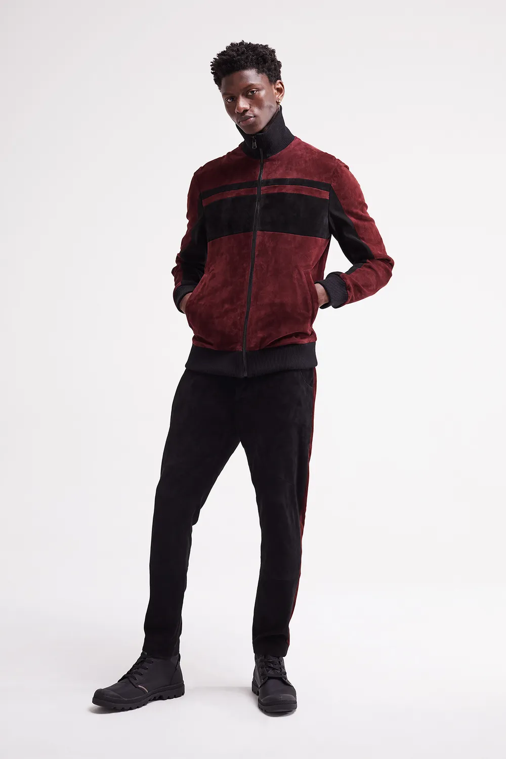 French Deal Old School veste cuir velours bordeaux