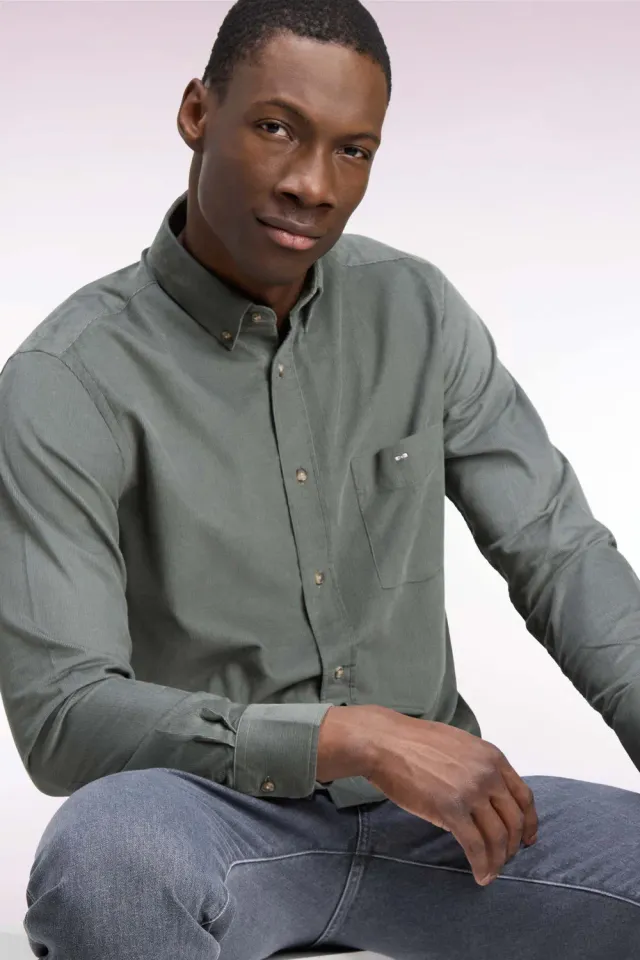 Eden Park H26CHECL0010/KAF8 chemise vert olive coupe droite