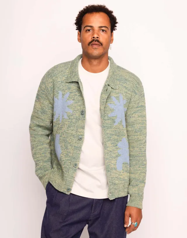Olow Kalama gilet homme vert émeraude chiné jacquard