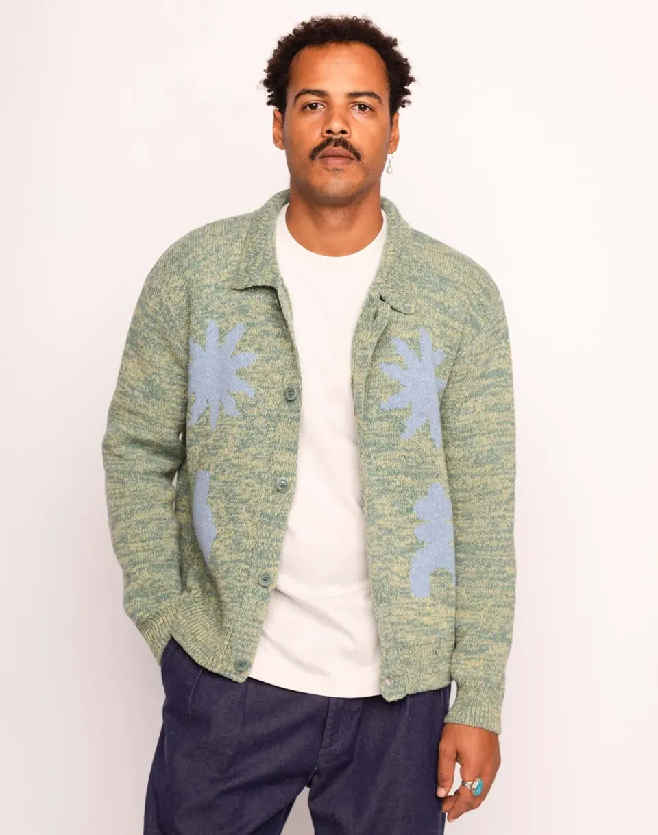 Olow Kalama gilet homme vert émeraude chiné jacquard
