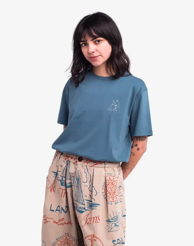 OLOW Goose t-shirt bleu acier coton bio brodé