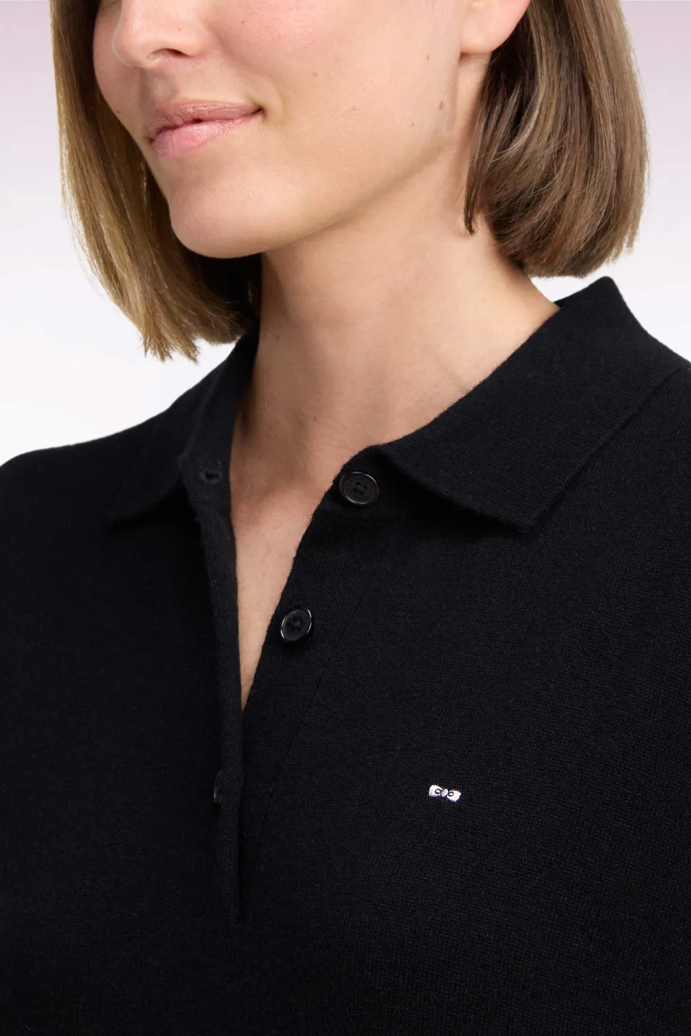 Eden Park robe midi col polo noire laine cachemire