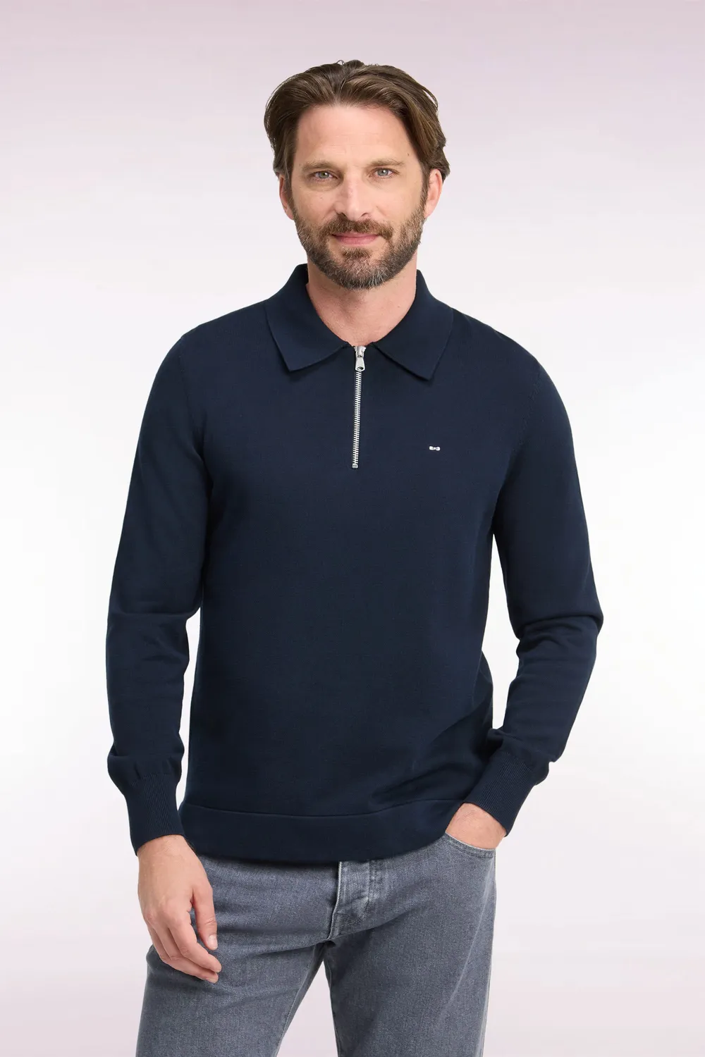 Eden Park H26MAIPU0040 pull coton marine col zippé
