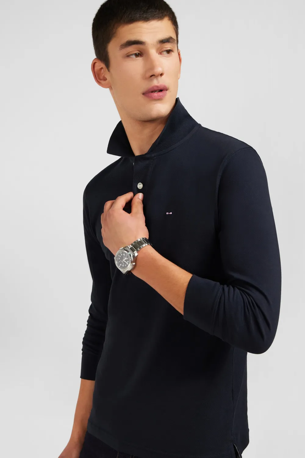 Eden Park polo manches longues noir coton stretch homme