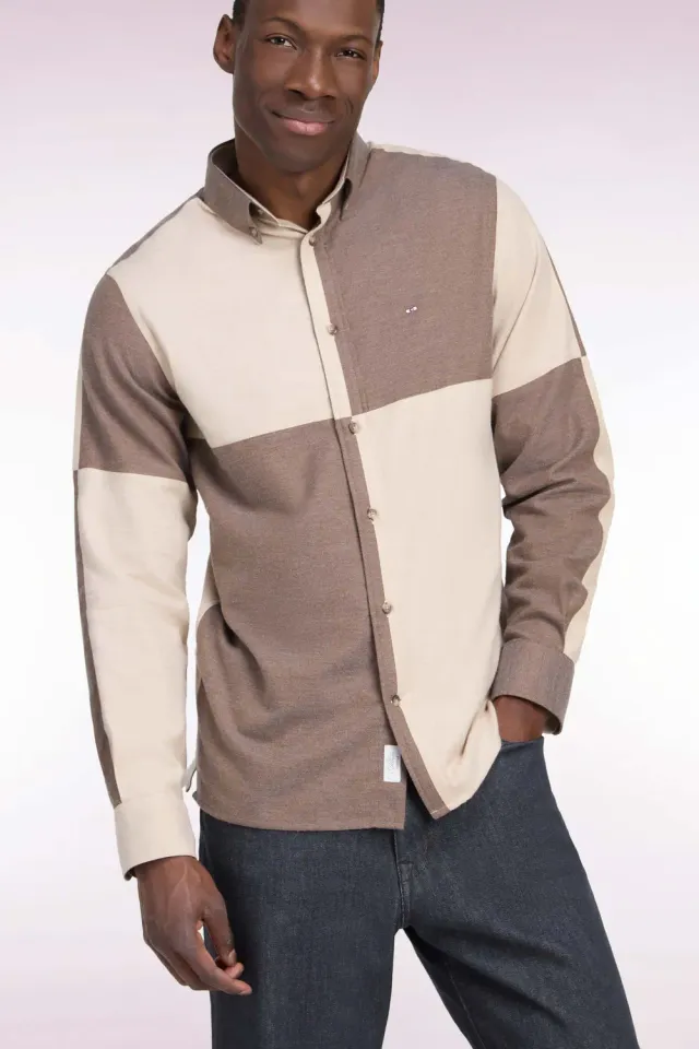 Eden Park chemise coton camel beige homme