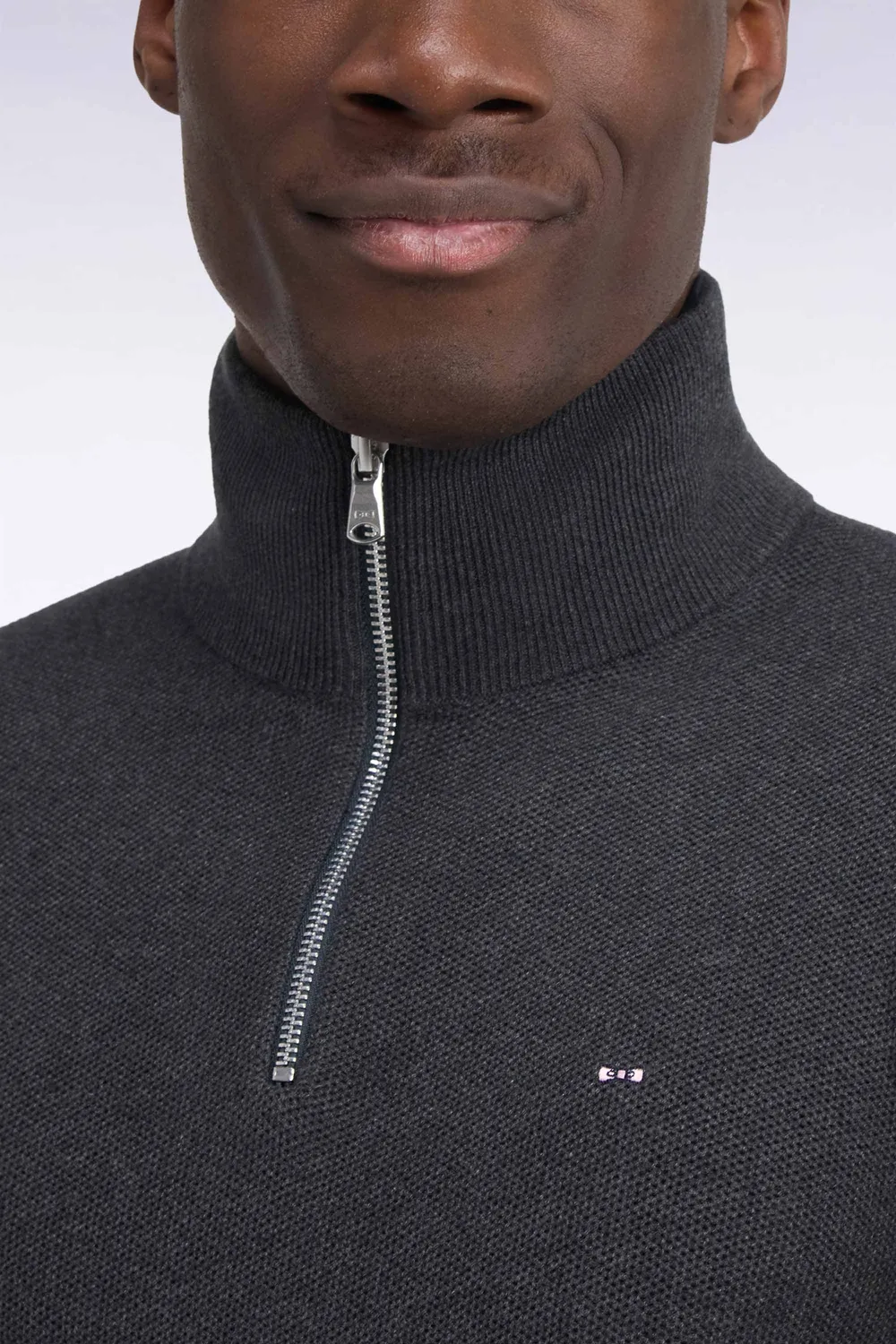 Eden Park pull col camionneur gris foncé pull droit coton