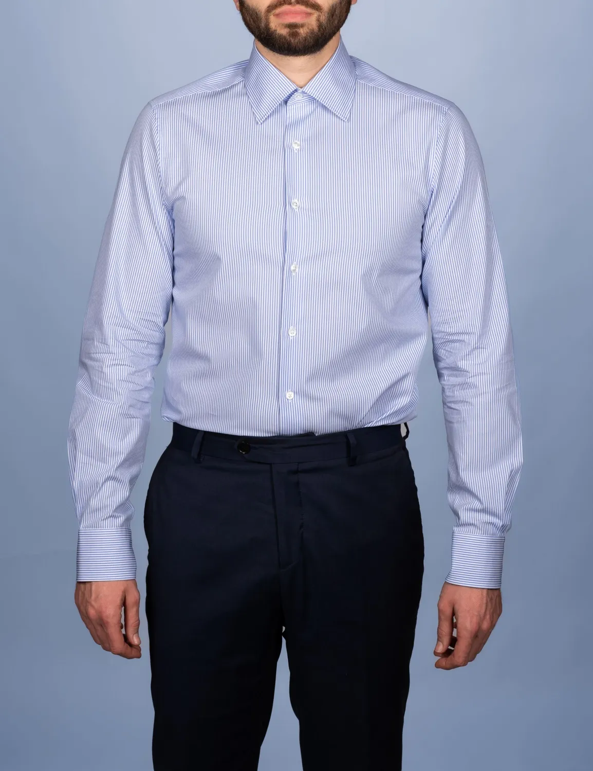 La Chemise Française Rayure Fine 2mm chemise homme bleu ciel col français