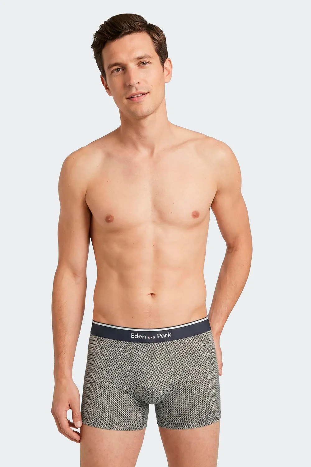 Eden Park lot 2 boxers coton stretch kaki gris graphique
