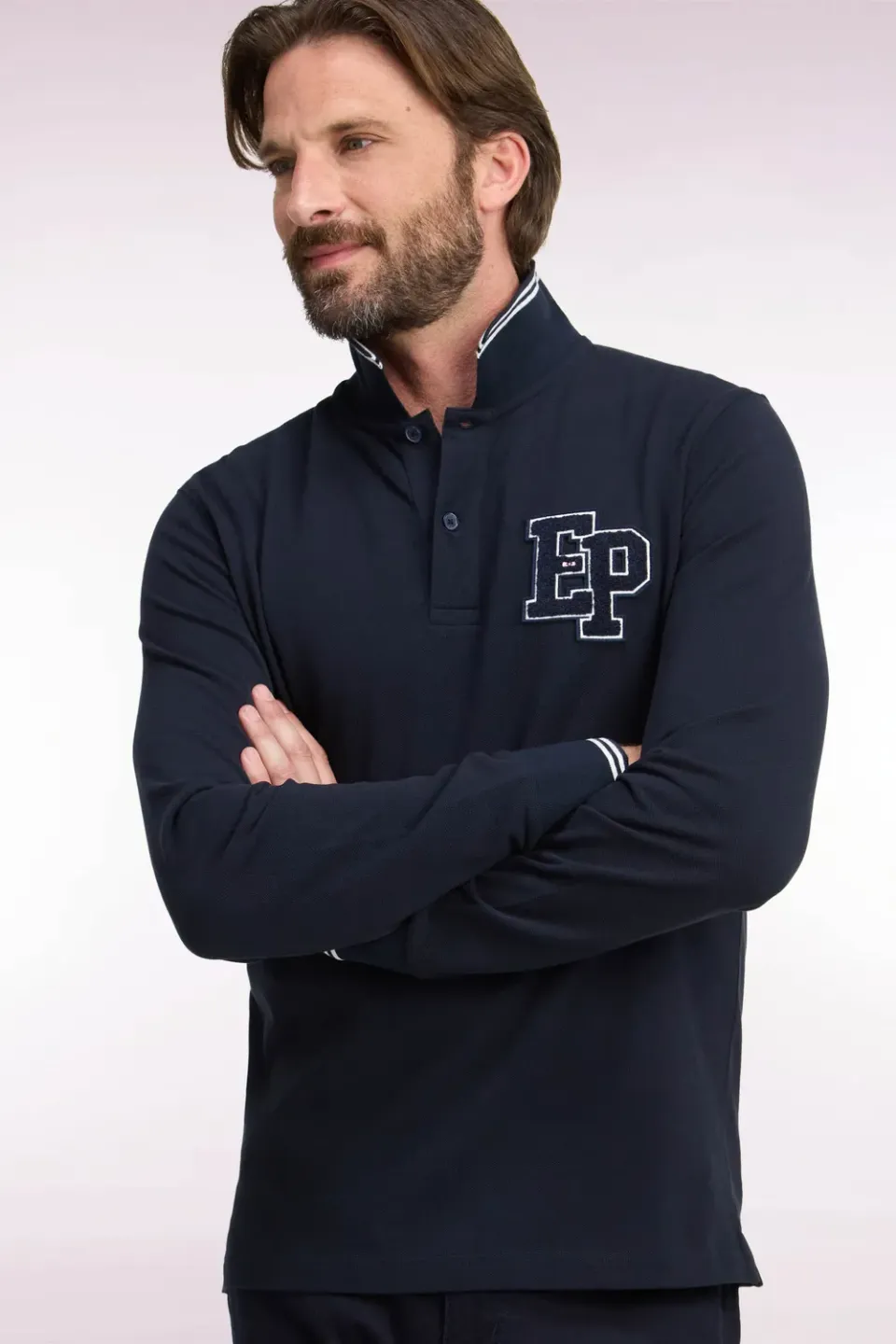 Eden Park College polo homme marine manches longues coton