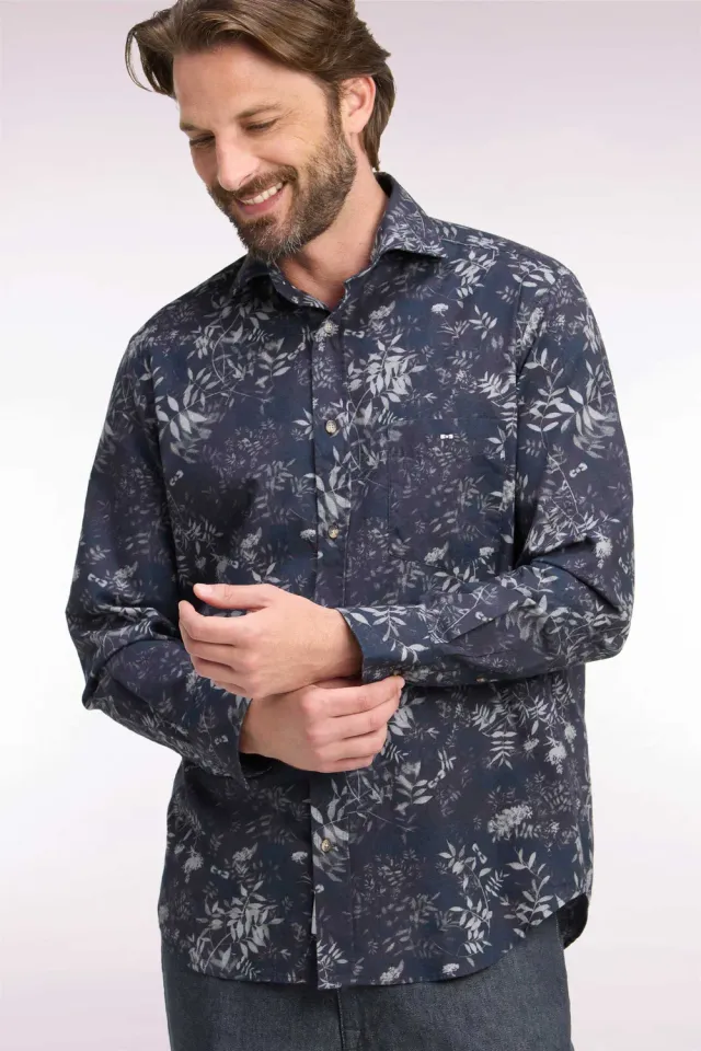 Eden Park chemise coton imprimé végétal coupe droite