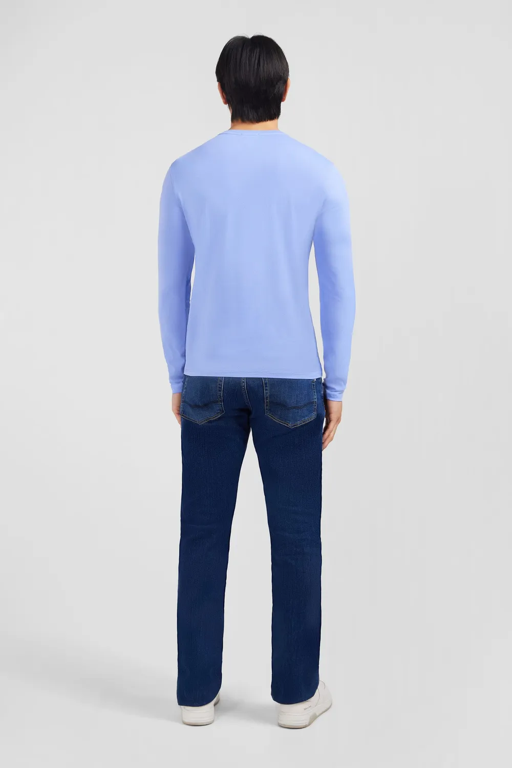 Eden Park T-shirt col rond manches longues bleu coton