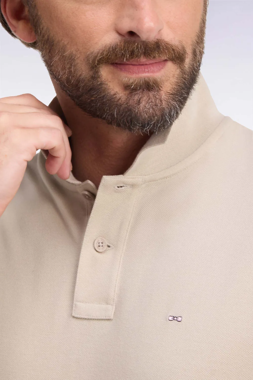 Eden Park polo manches longues Pima beige coupe droite