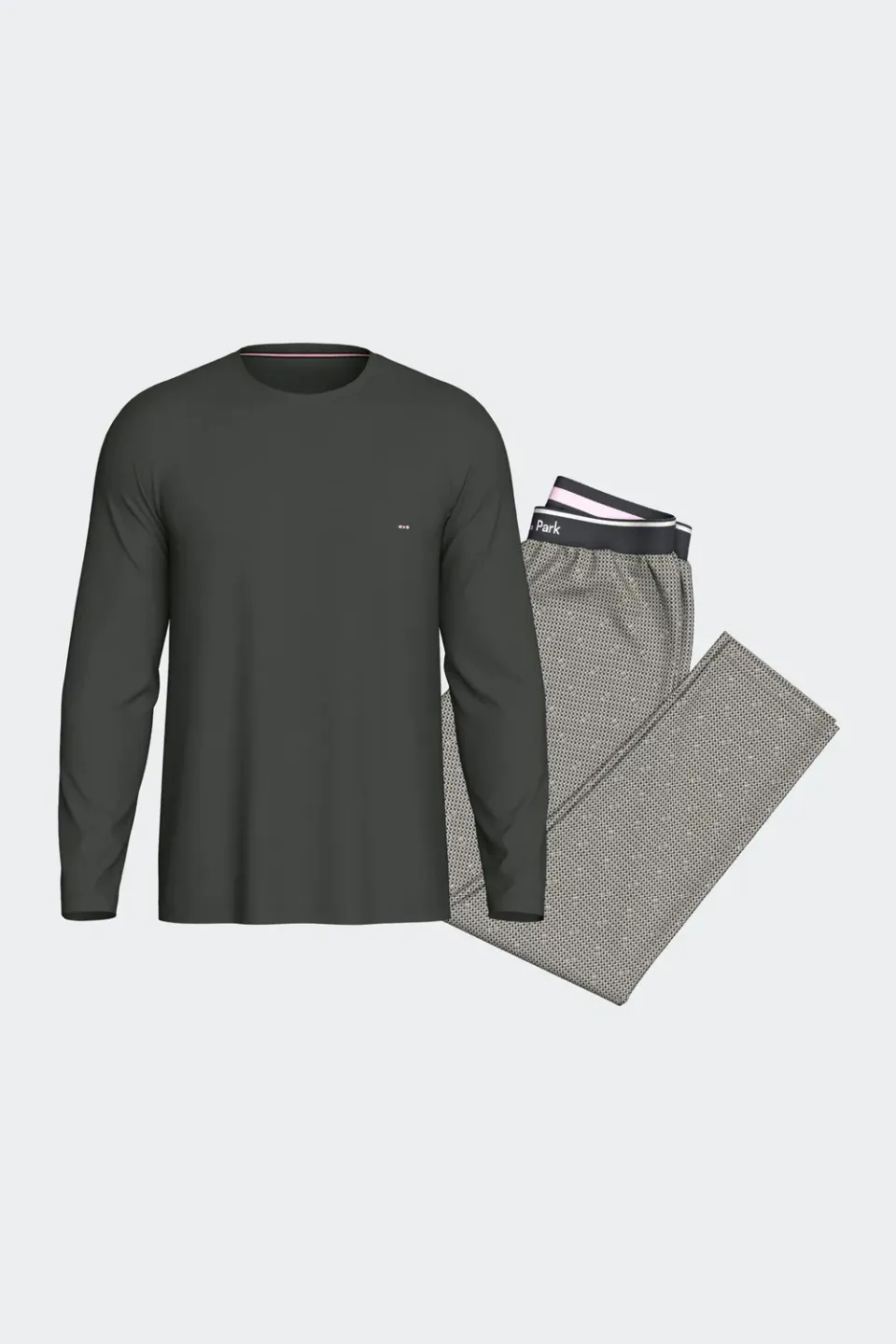 Eden Park pyjama long coton kaki pois homme 2 pièces