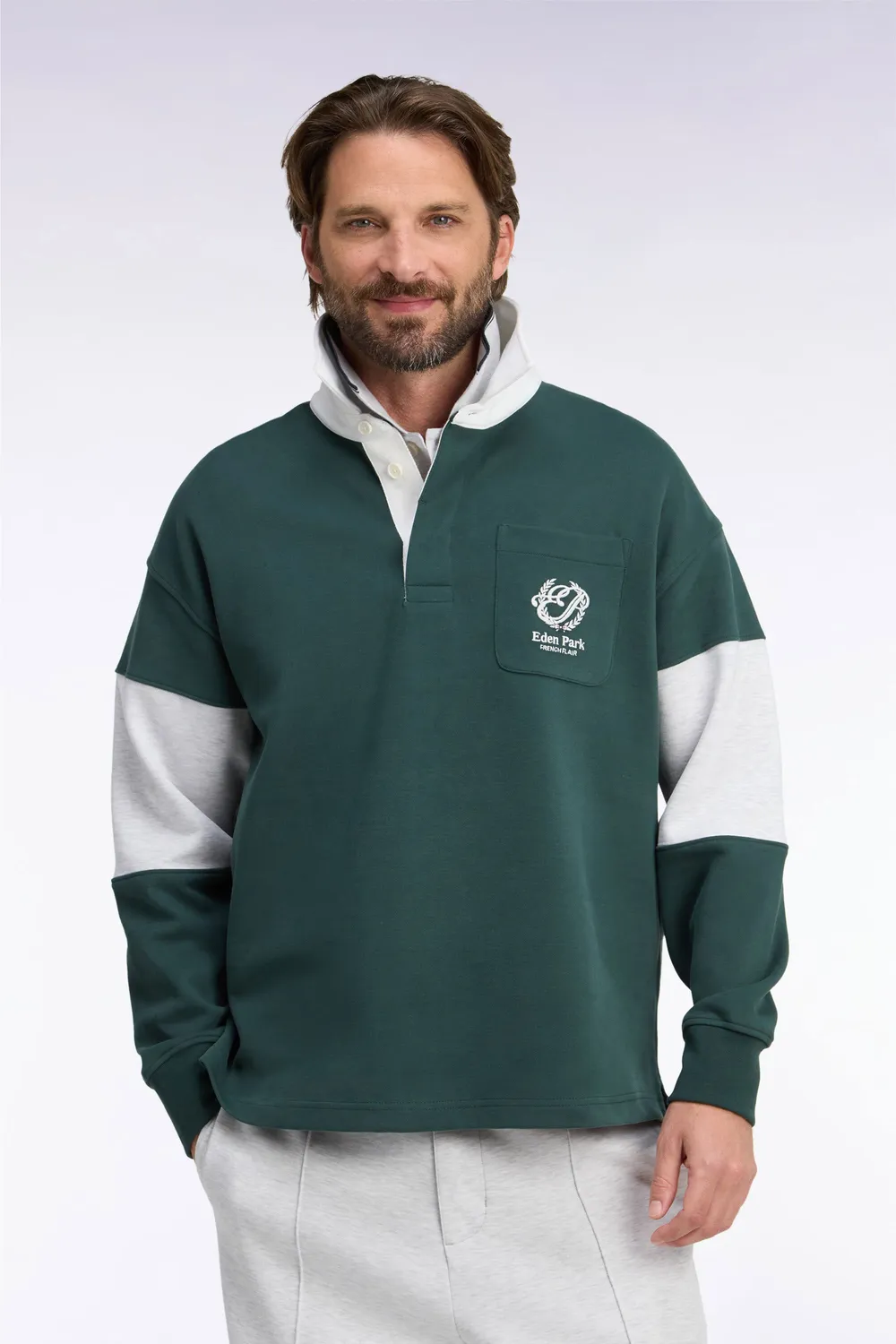 Eden Park sweat col maillot vert loose unisexe