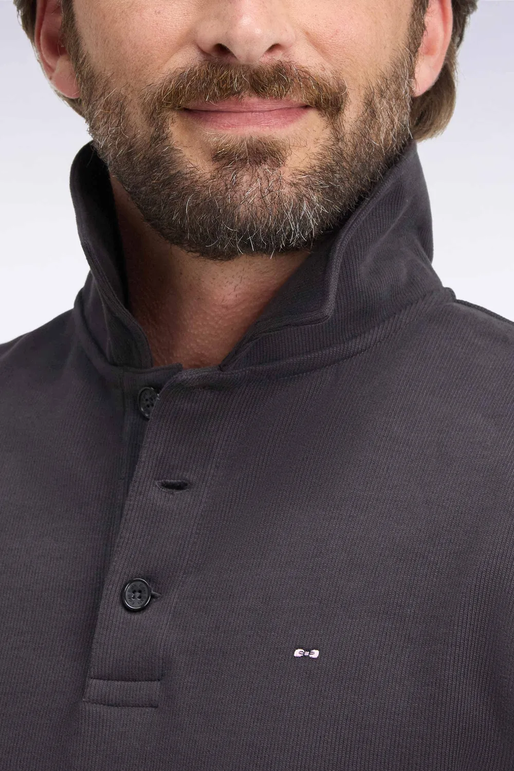 Eden Park sweat col polo marron coton coupe droite