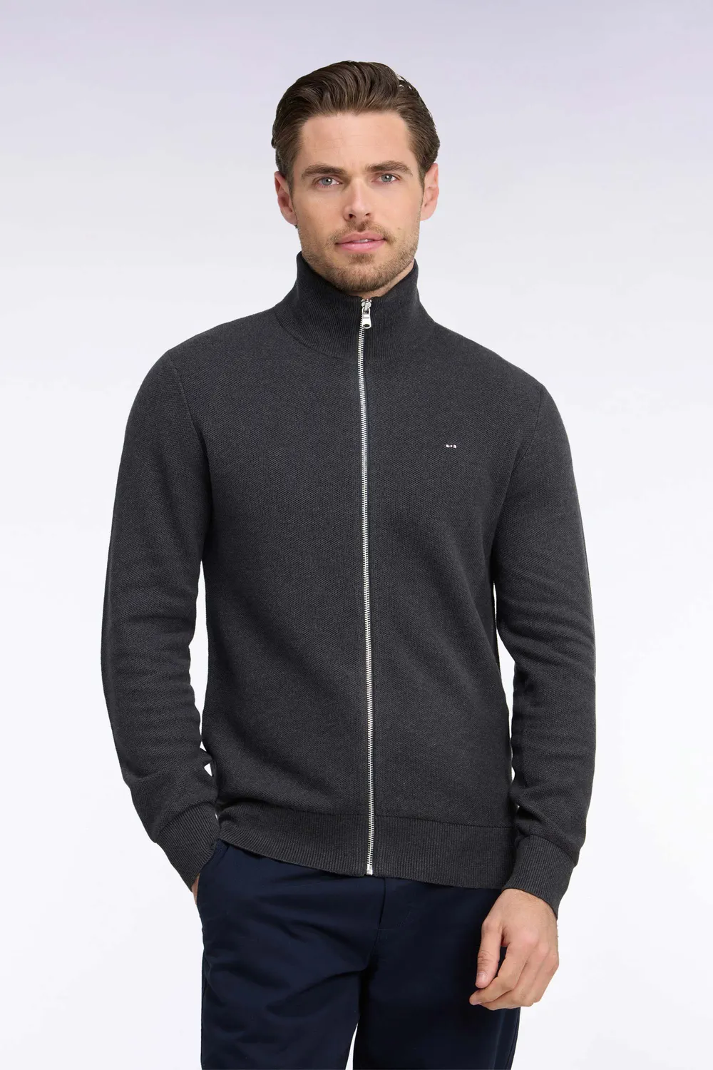 Eden Park H26MAICA0002 cardigan zippé coton gris anthracite