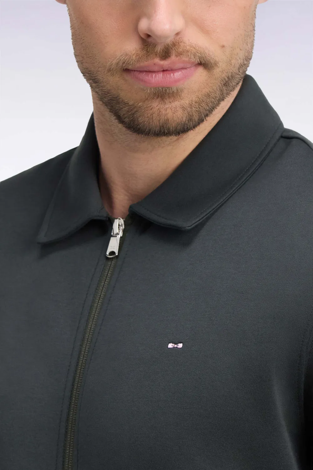 Eden Park sweat zippé col polo coton kaki coupe droite