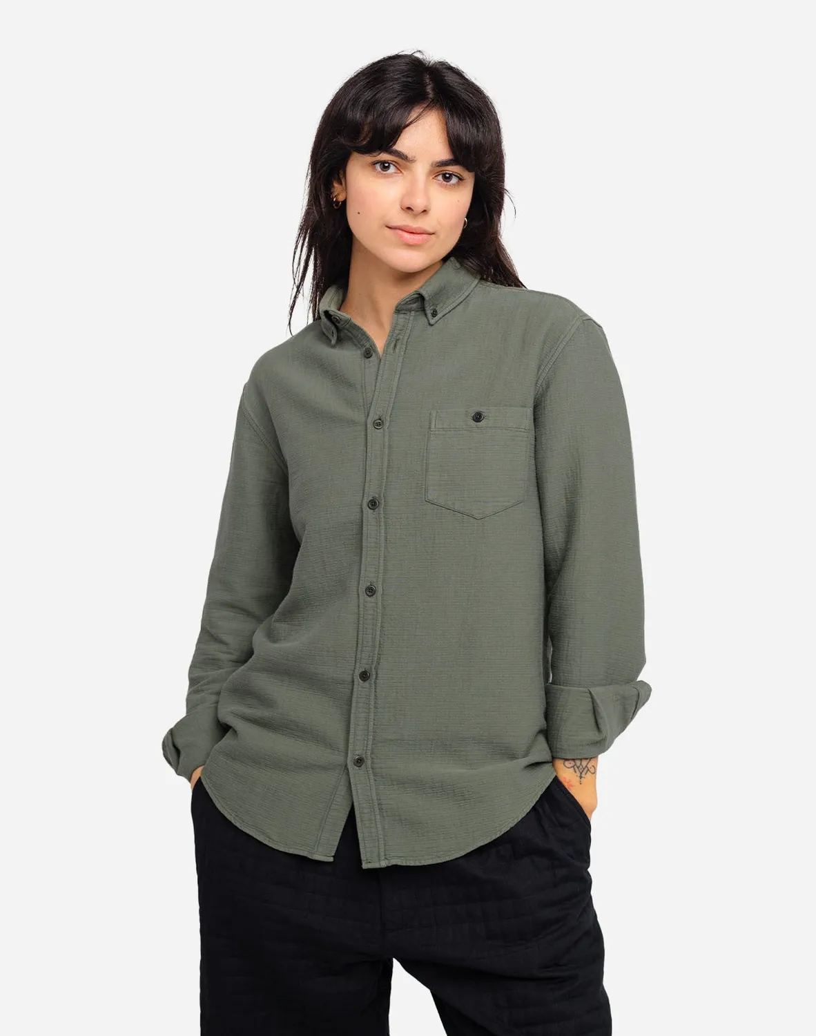 Olow Classico chemise kaki coton texturé