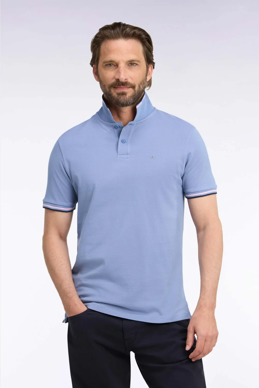 Eden Park polo piqué bleu coton coupe droite homme
