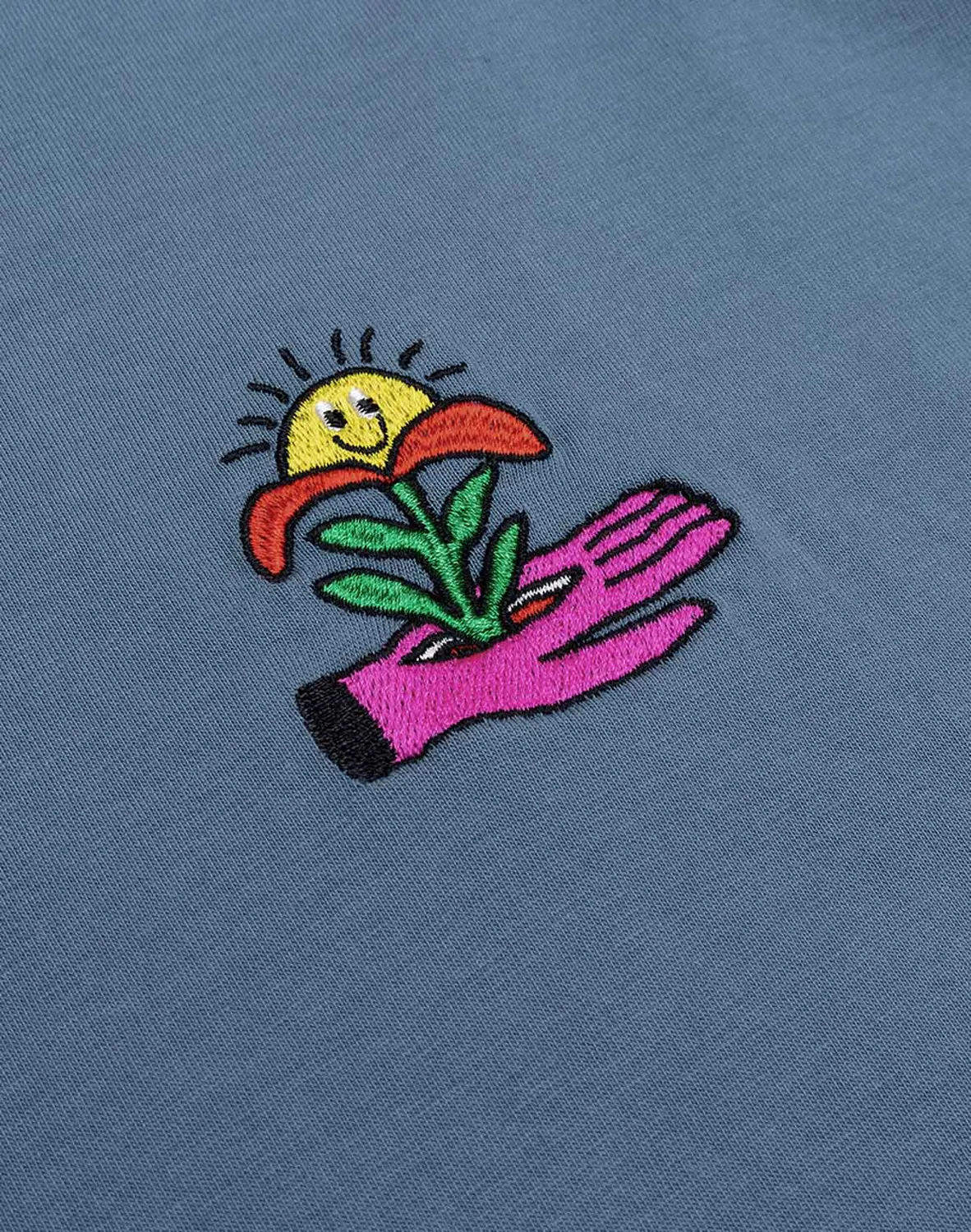 OLOW Blossom Yourself T-shirt bleu acier coton bio