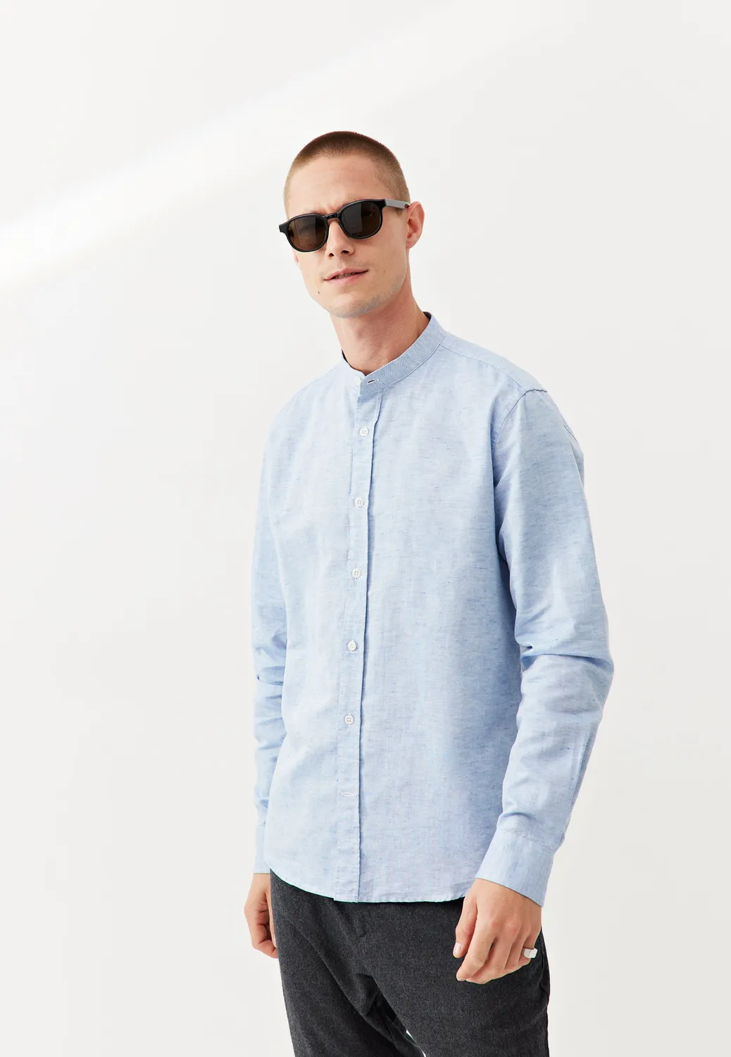 Loom chemise col officier chemise lin coton bleu ciel