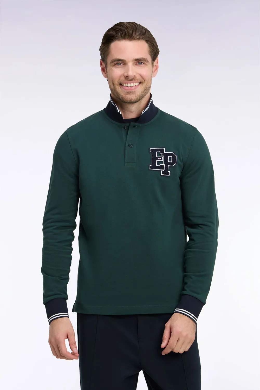 Eden Park polo manches longues piqué coton vert