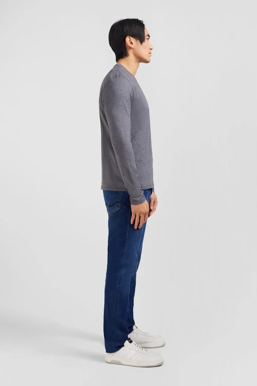 Eden Park t-shirt homme col V gris manches longues coton pima