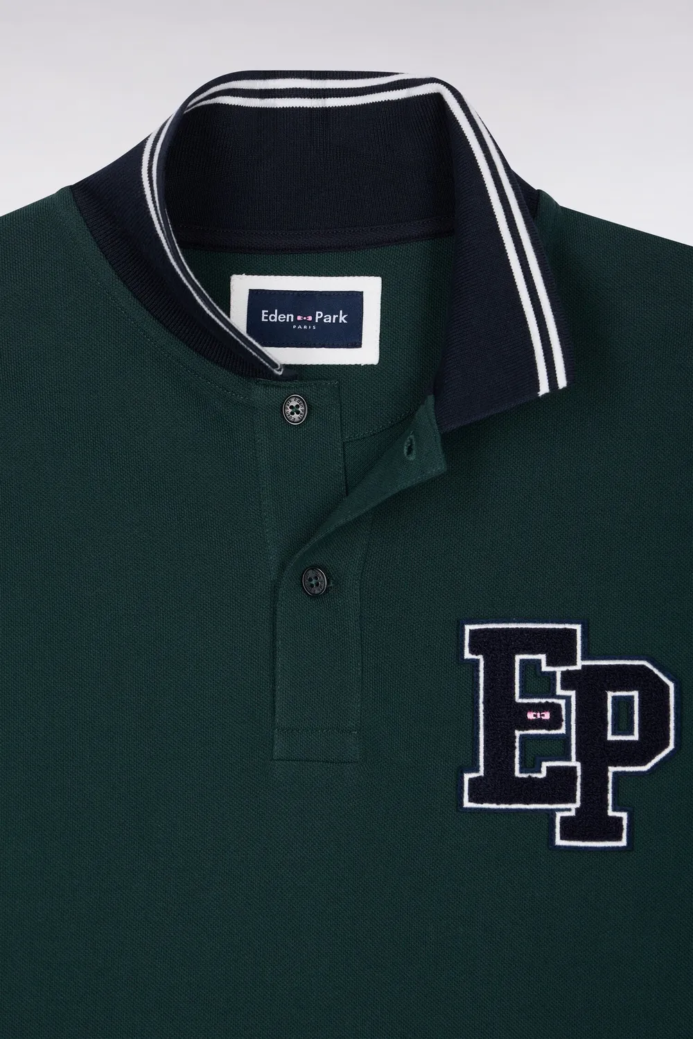 Eden Park polo manches longues piqué coton vert