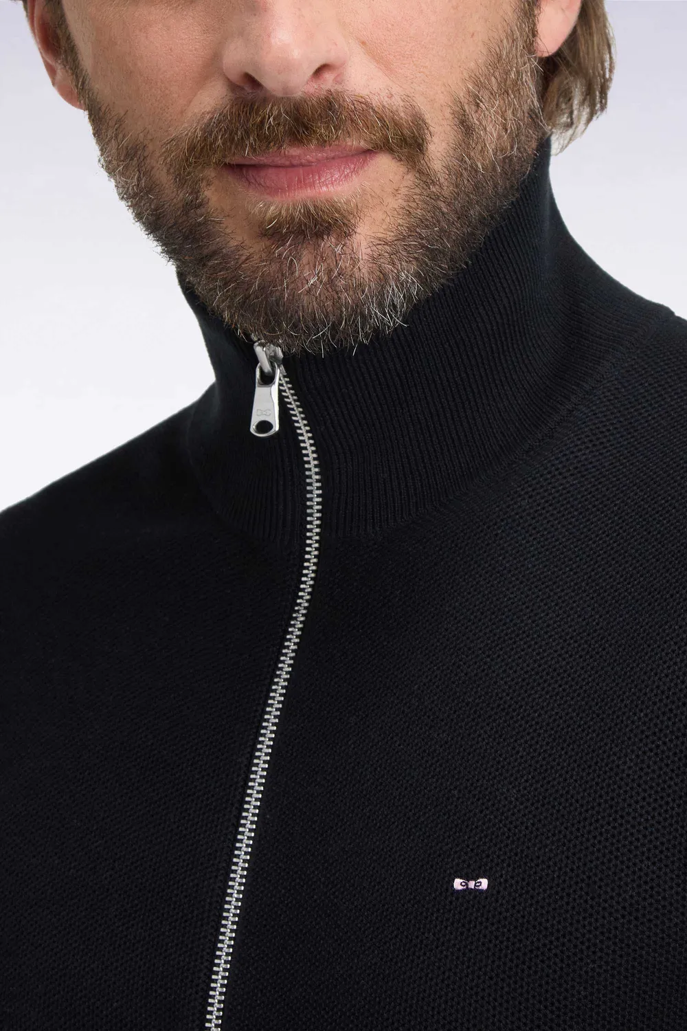 Eden Park cardigan zippé coton noir coupe droite