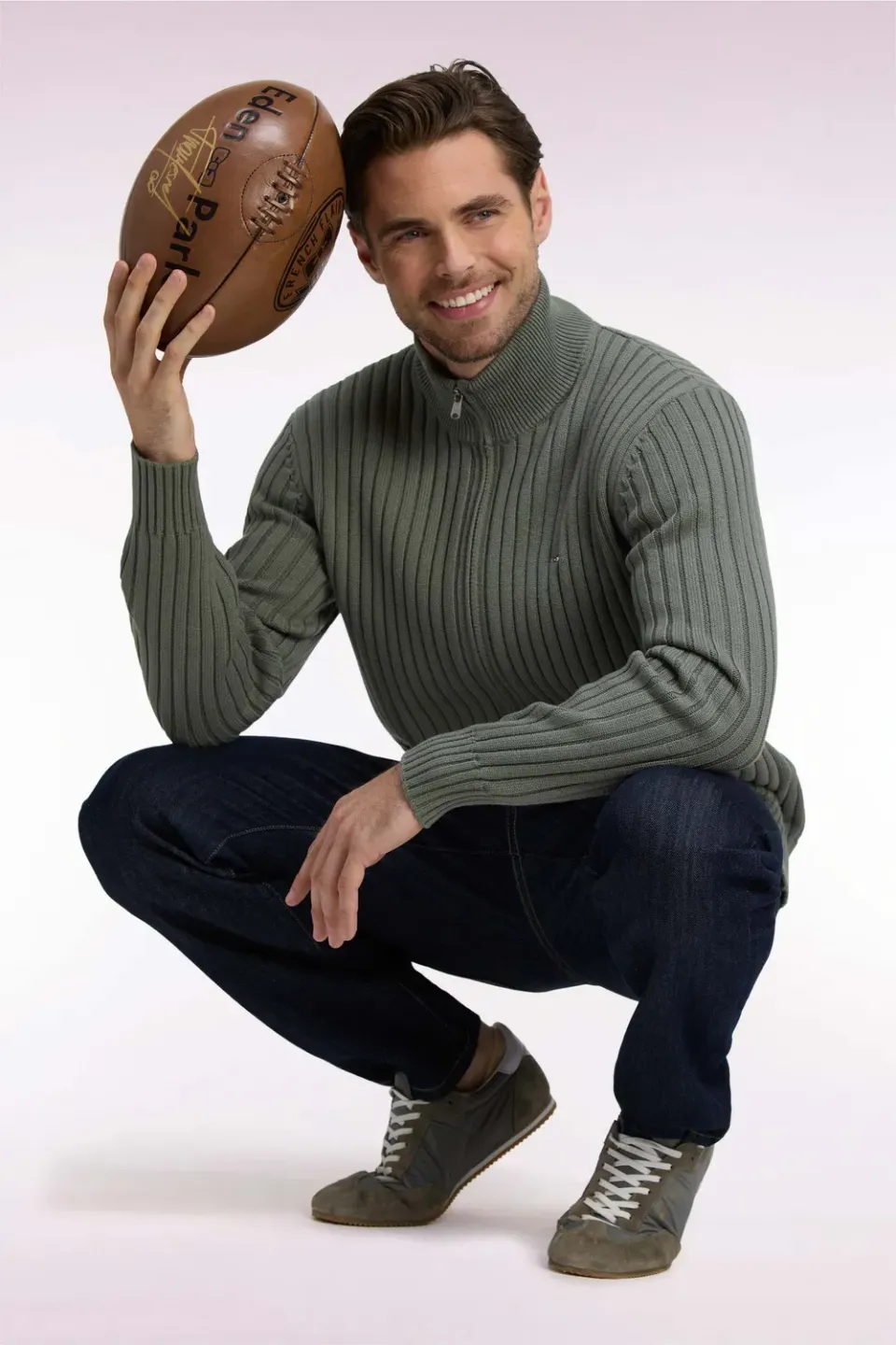 Eden Park cardigan zippé col camionneur kaki laine coton