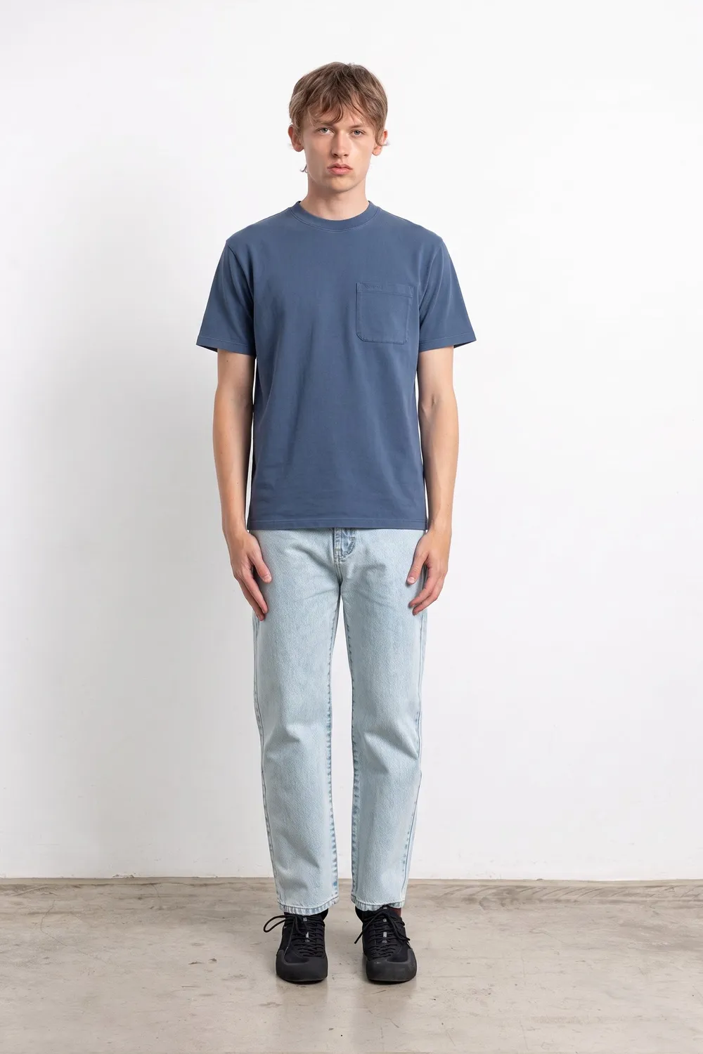 Edmmond Studios Mini Logo Plain Dk Blue t-shirt bleu stonewash