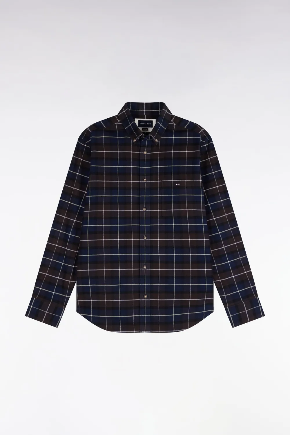 Eden Park Club chemise homme marron flanelle carreaux coupe droite