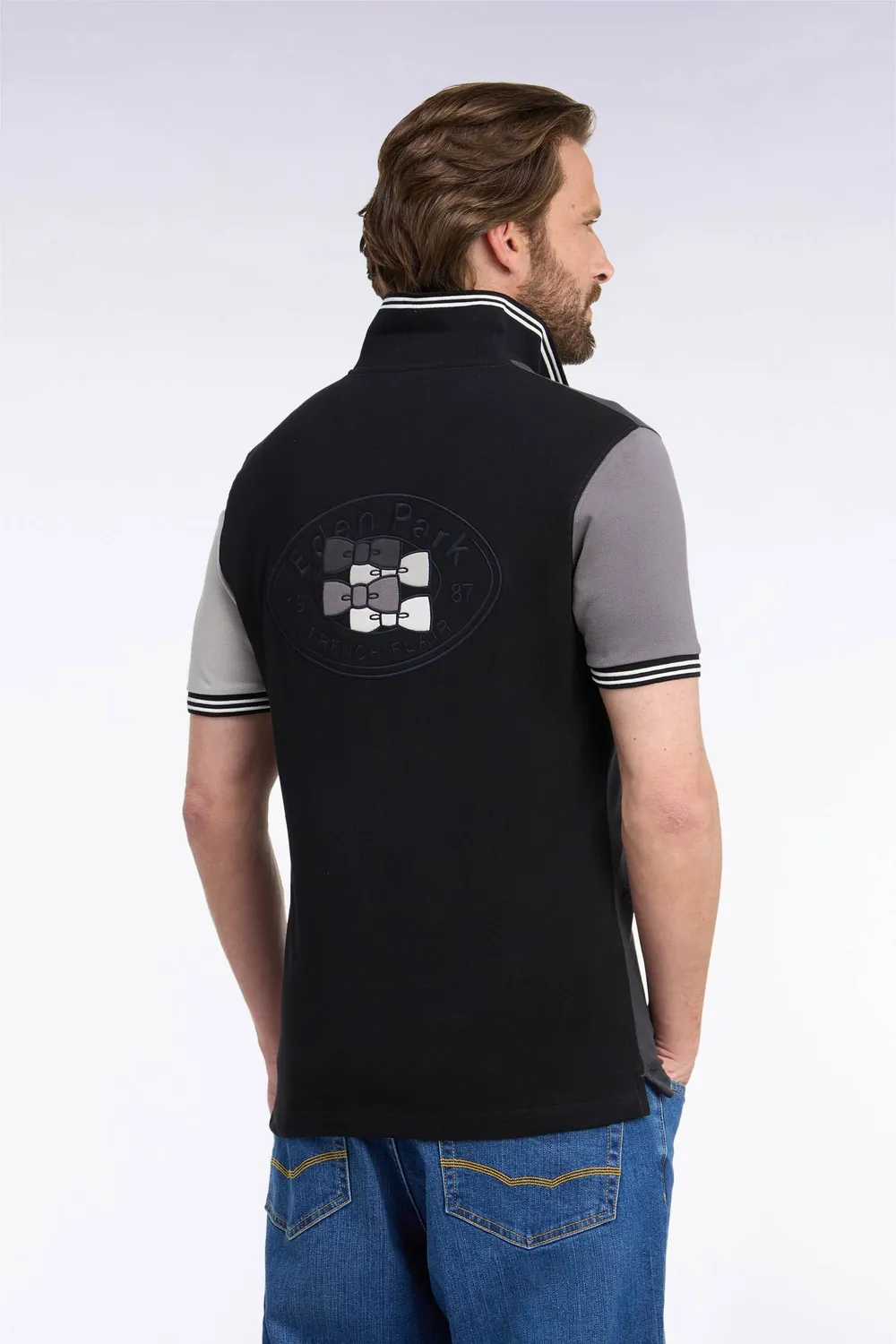 Eden Park polo homme coton gris tricolore coupe droite