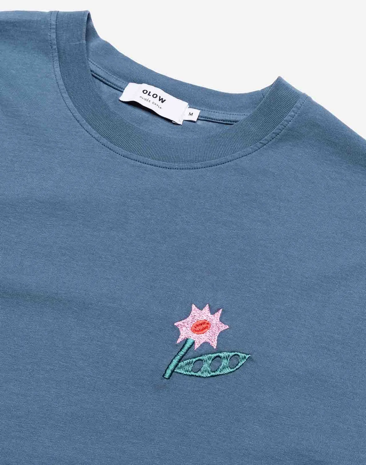 Olow Flowering t-shirt bleu acier coton bio