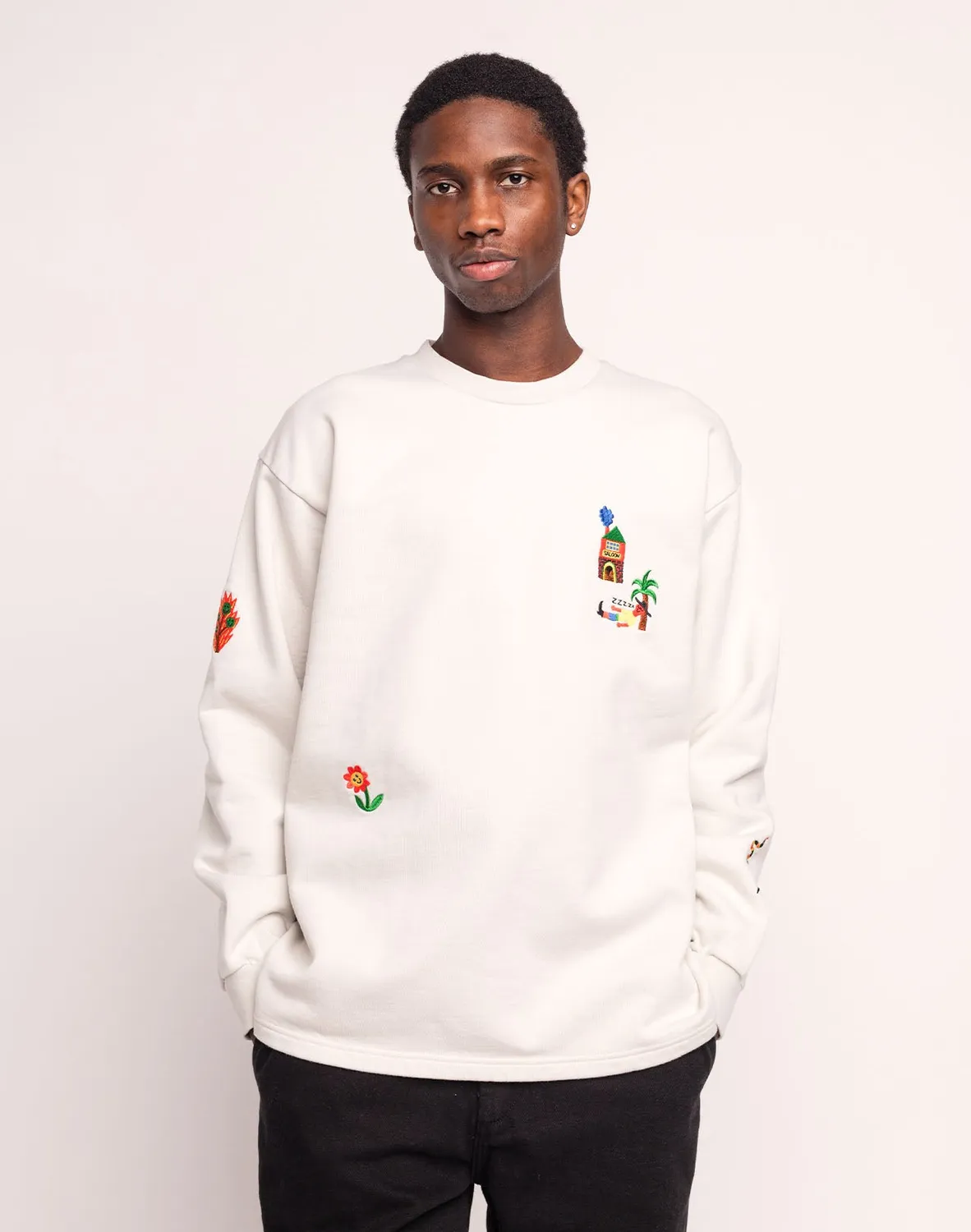 OLOW Nap sweat gris perle molleton bio brodé