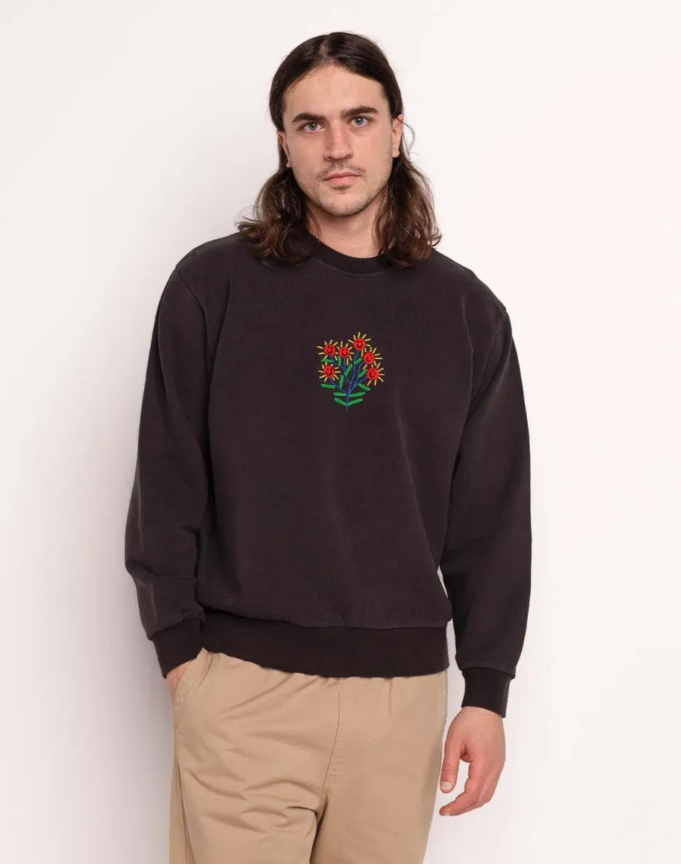OLOW Happy Flower sweat noir carbone coton bio